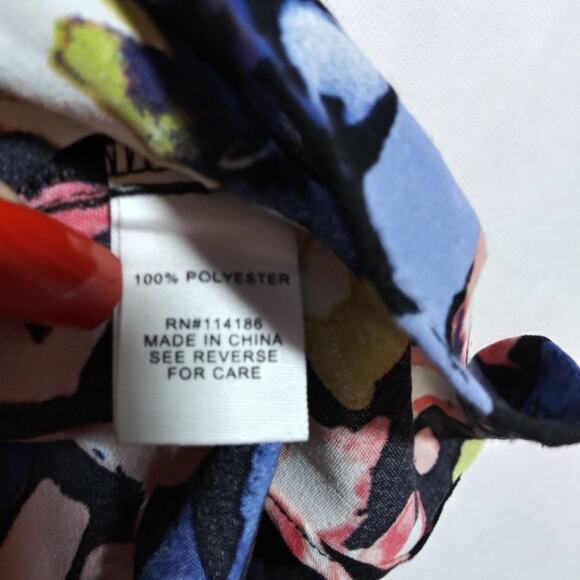 Adyson Parker Blue Floral Long Sleeve Tunic Top High Low Roll Tab Size L - Picture 5 of 6